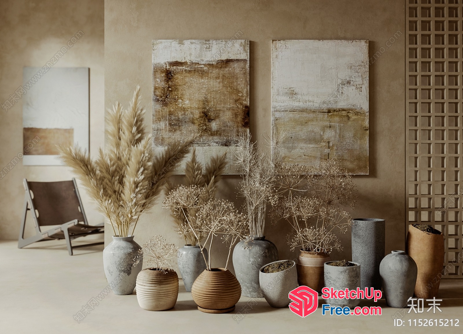 Rustic Modern Home Decor With Distressed Vases And Potted Plants 3D SketchUp File