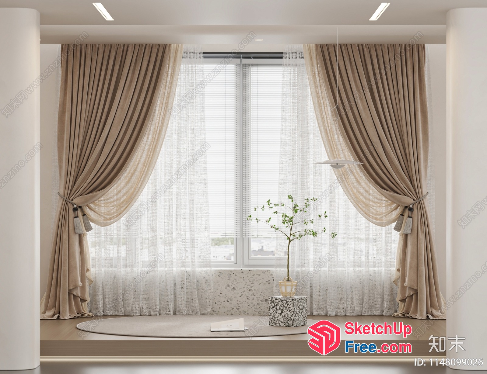 Elegant White And Beige Window Decor 3D SketchUp File