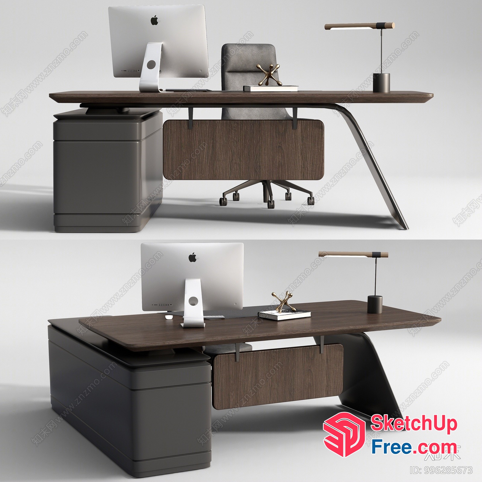 Modern Office Desk With Apple Computer And Chair 3D SketchUp File