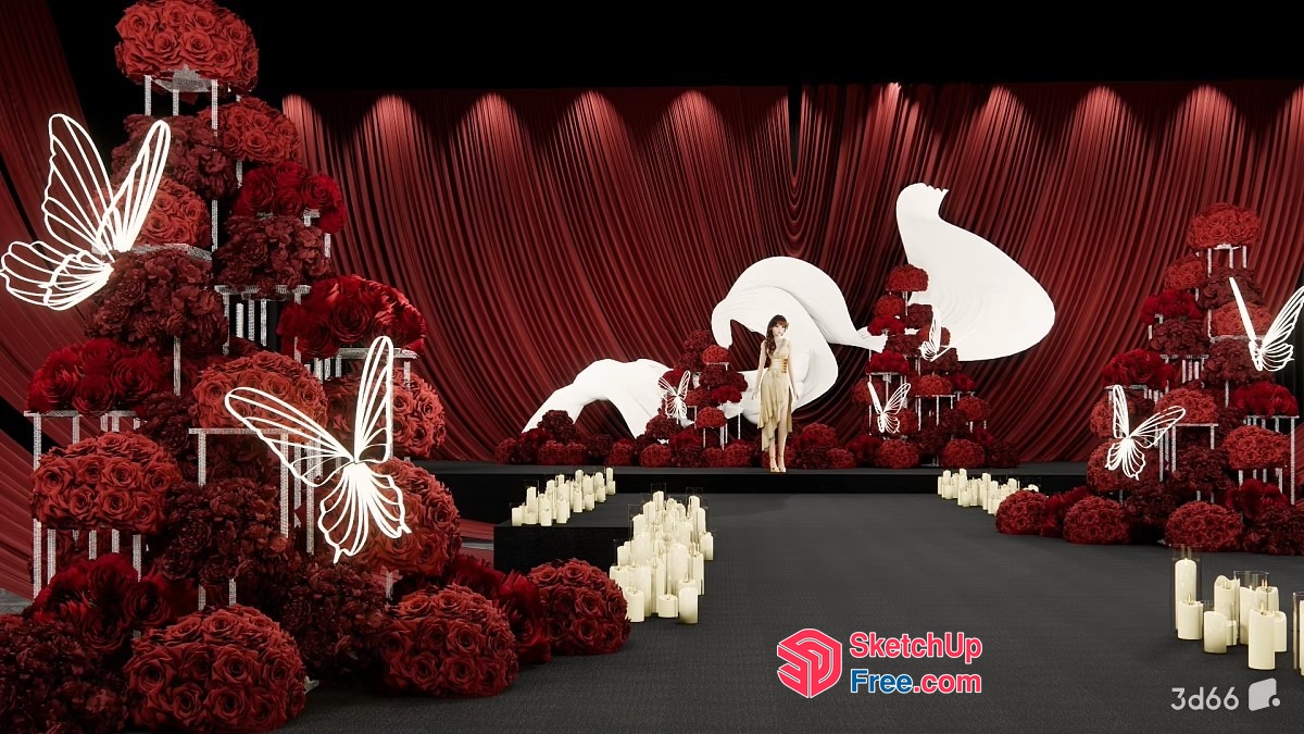 Elegant Red And White Floral Arrangement With Butterfly Decor 3D SketchUp File