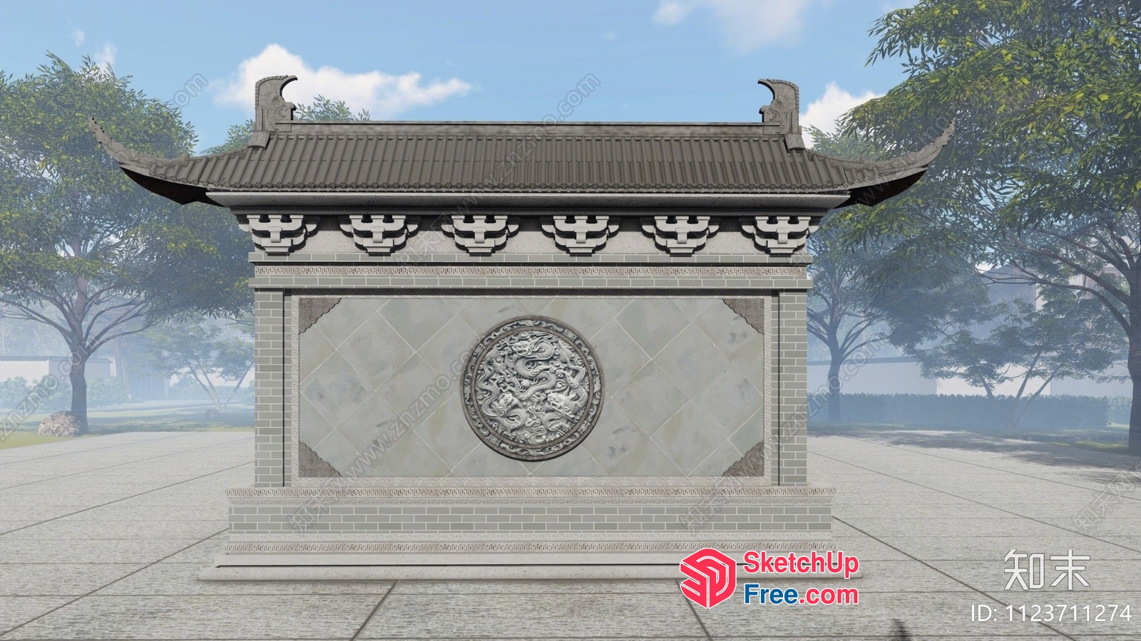 Asian-Style Temple Exterior 3D SketchUp File