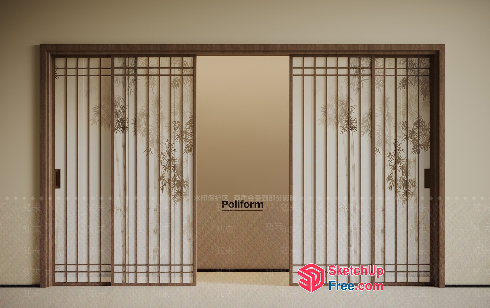 Partition Screen With Bamboo Decor And Wooden Frame 3D SketchUp File