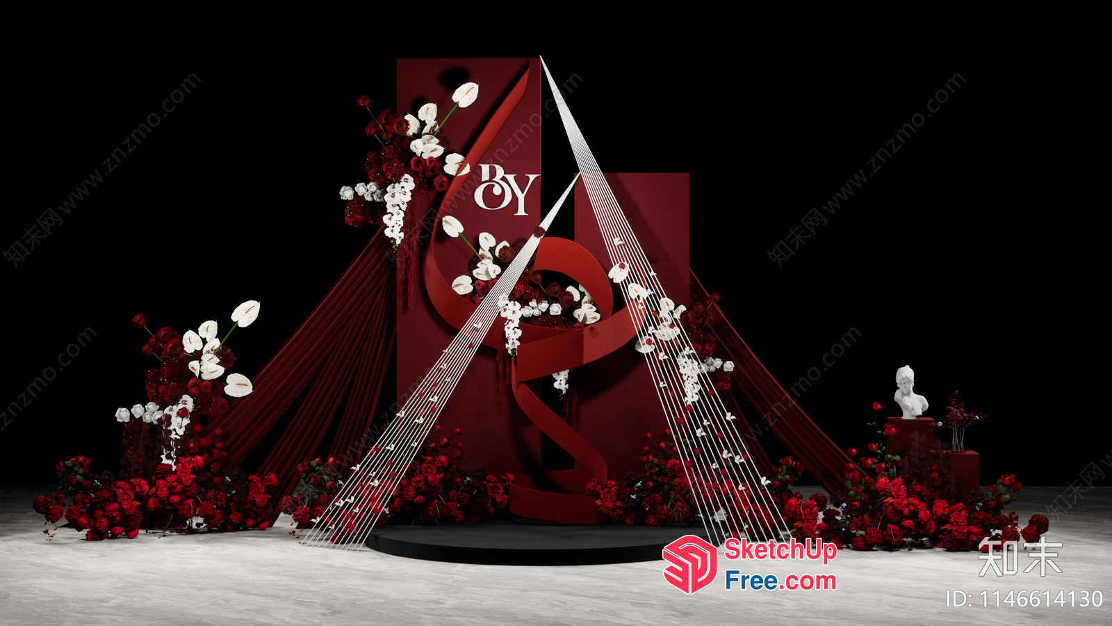Modern Red And White Floral Arrangement 3D SketchUp File