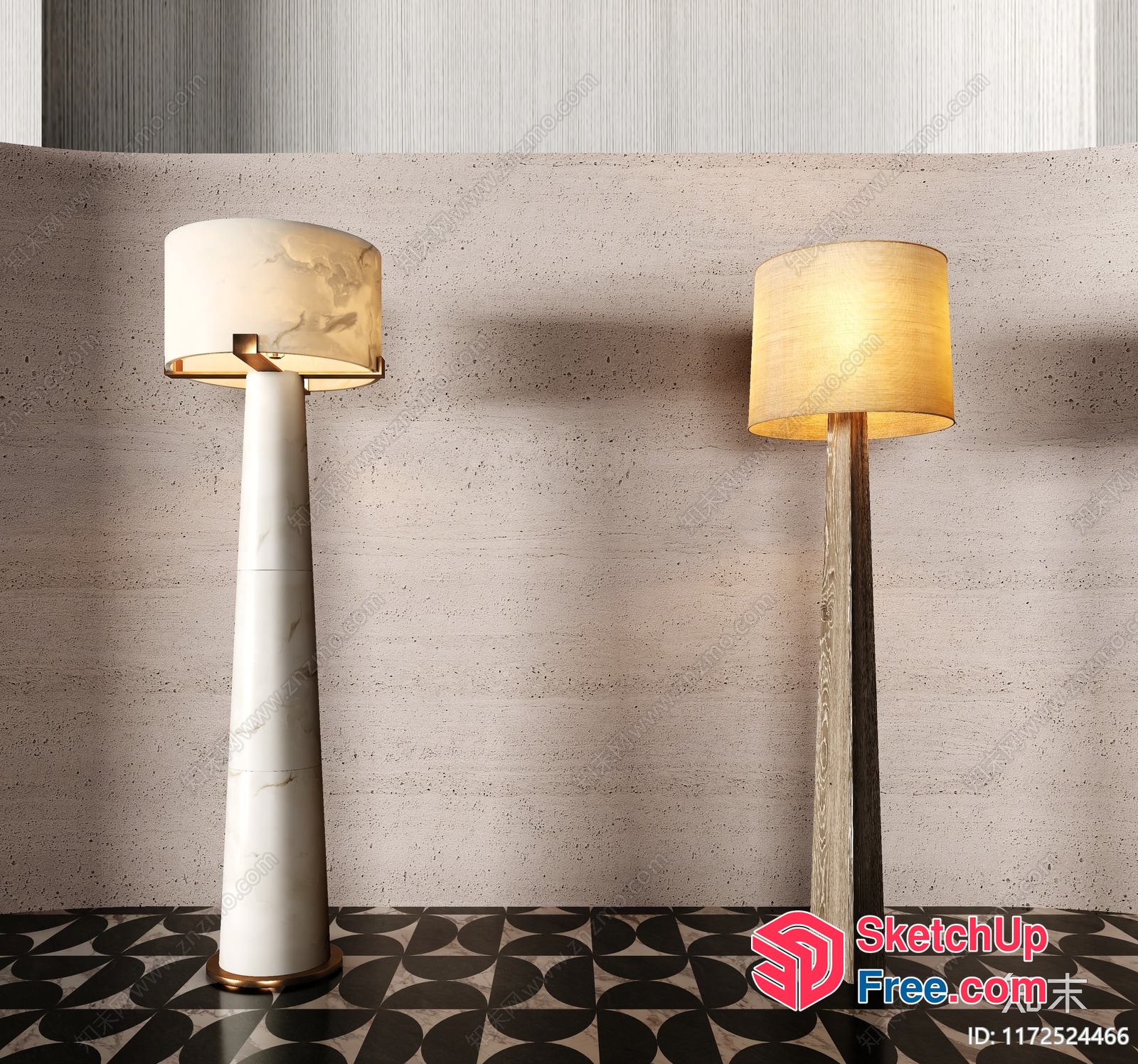 Tall, Elegant Floor Lamps With Marble And Wood Accents 3D SketchUp File