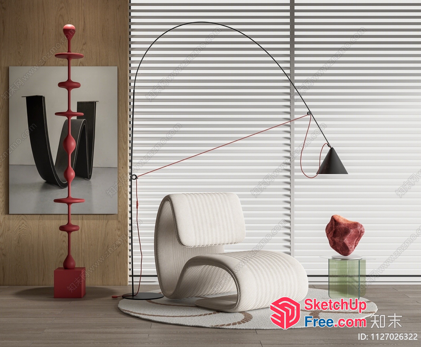 Modern Minimalist Interior Design With Red And White Accents 3D SketchUp File