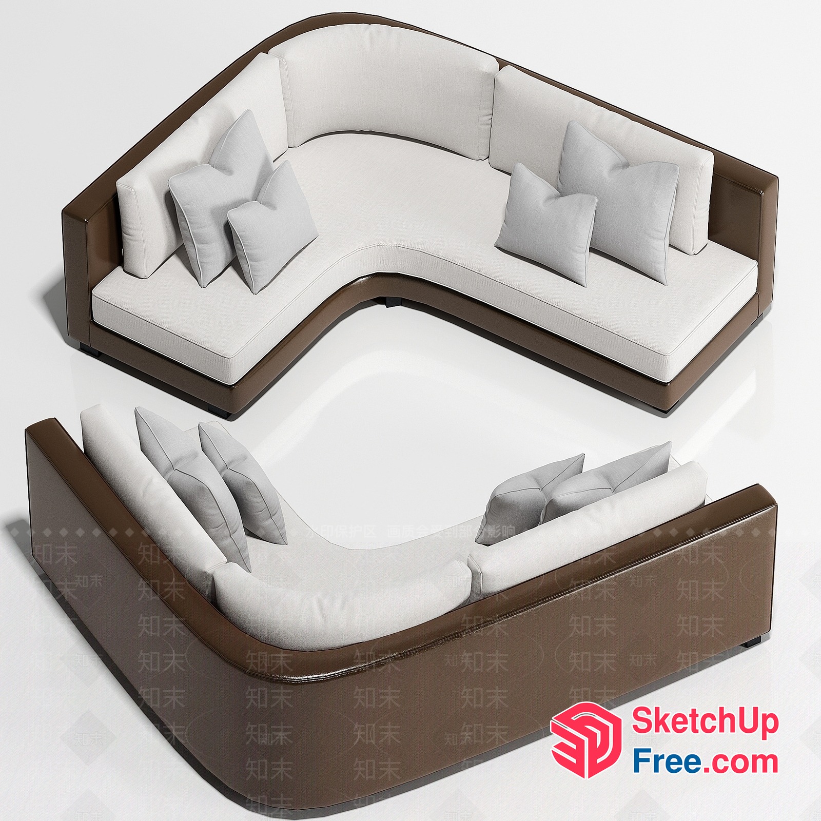 Elegant Curved Sectional Sofa With Creamy White Cushions 3D SketchUp File