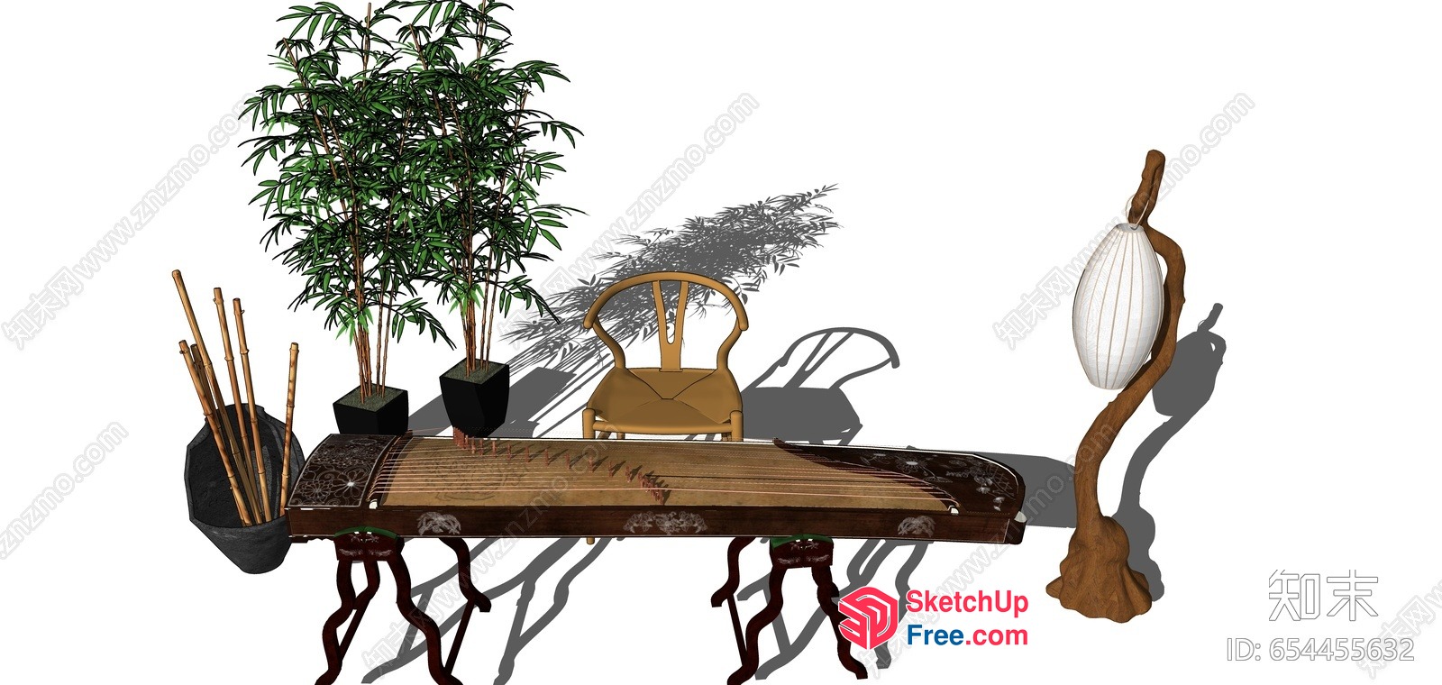 Traditional Asian-Inspired Interior Setting 3D SketchUp File