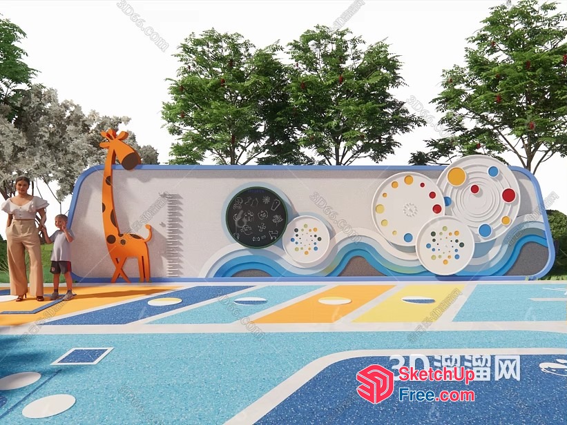 Colorful Playground With Giraffe And Tree Decorations 3D SketchUp File