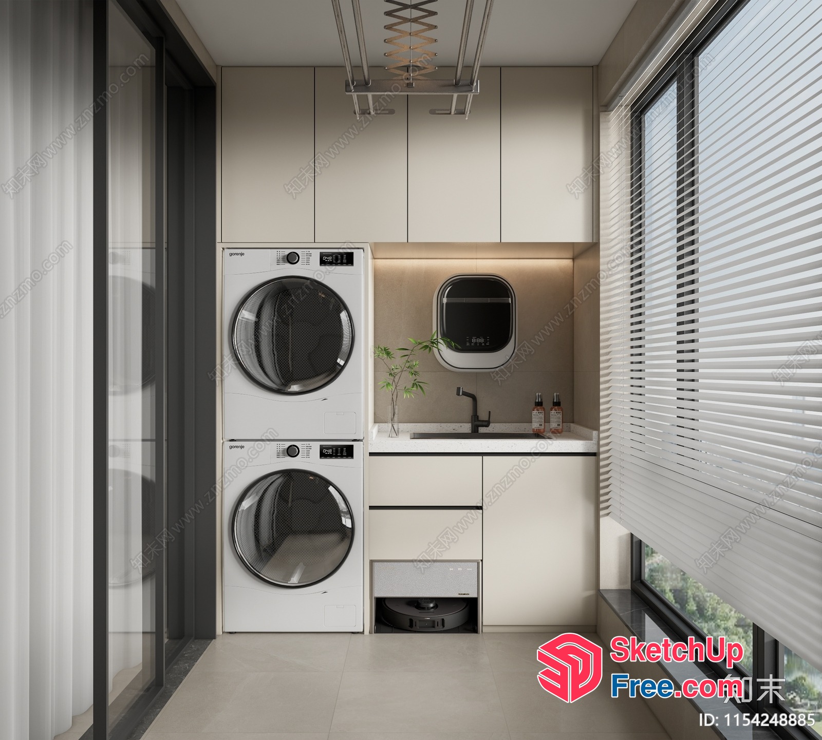 Laundry Room With Modern Appliances And Natural Light 3D SketchUp File