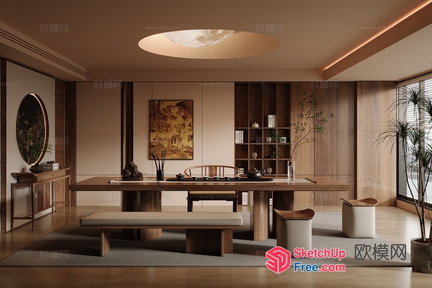 Elegant Modern Asian-Inspired Dining Room 3D SketchUp File