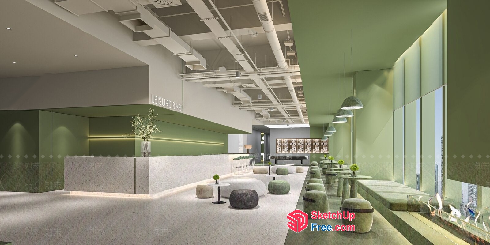 Modern Office Space With Green Accents And Natural Lighting 3D SketchUp File