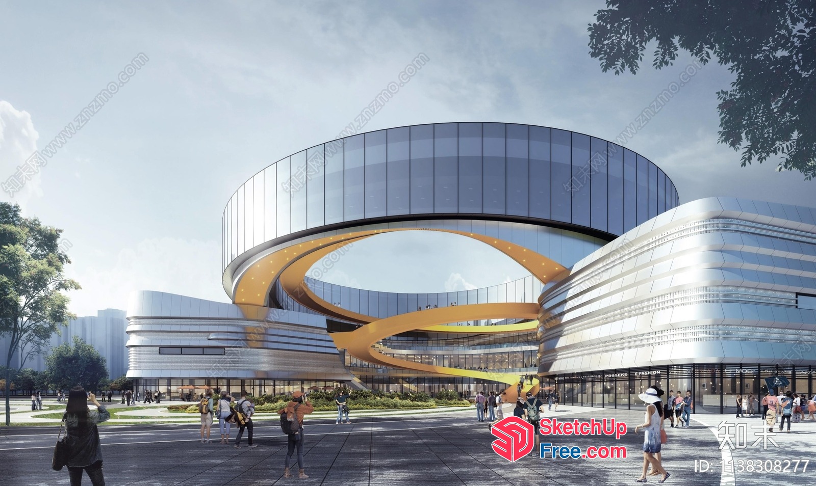 Futuristic Modern Building Exterior With Sleek Glass Facade 3D SketchUp File