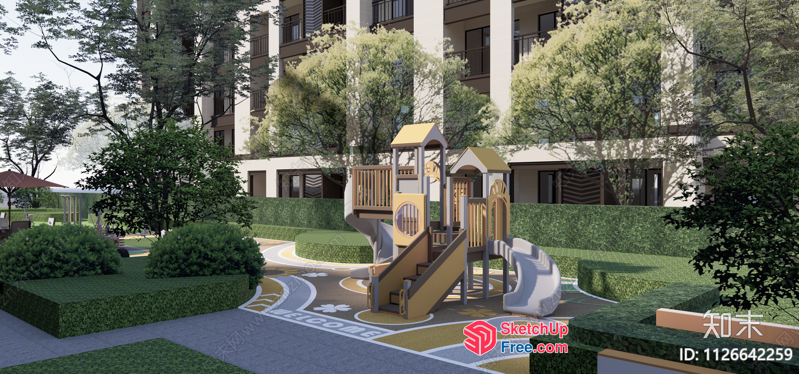 Serene Modern Apartment Building With Outdoor Play Area 3D SketchUp File