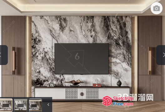 Modern Tv Wall With Marble Backdrop And Wood Paneling 3D SketchUp File