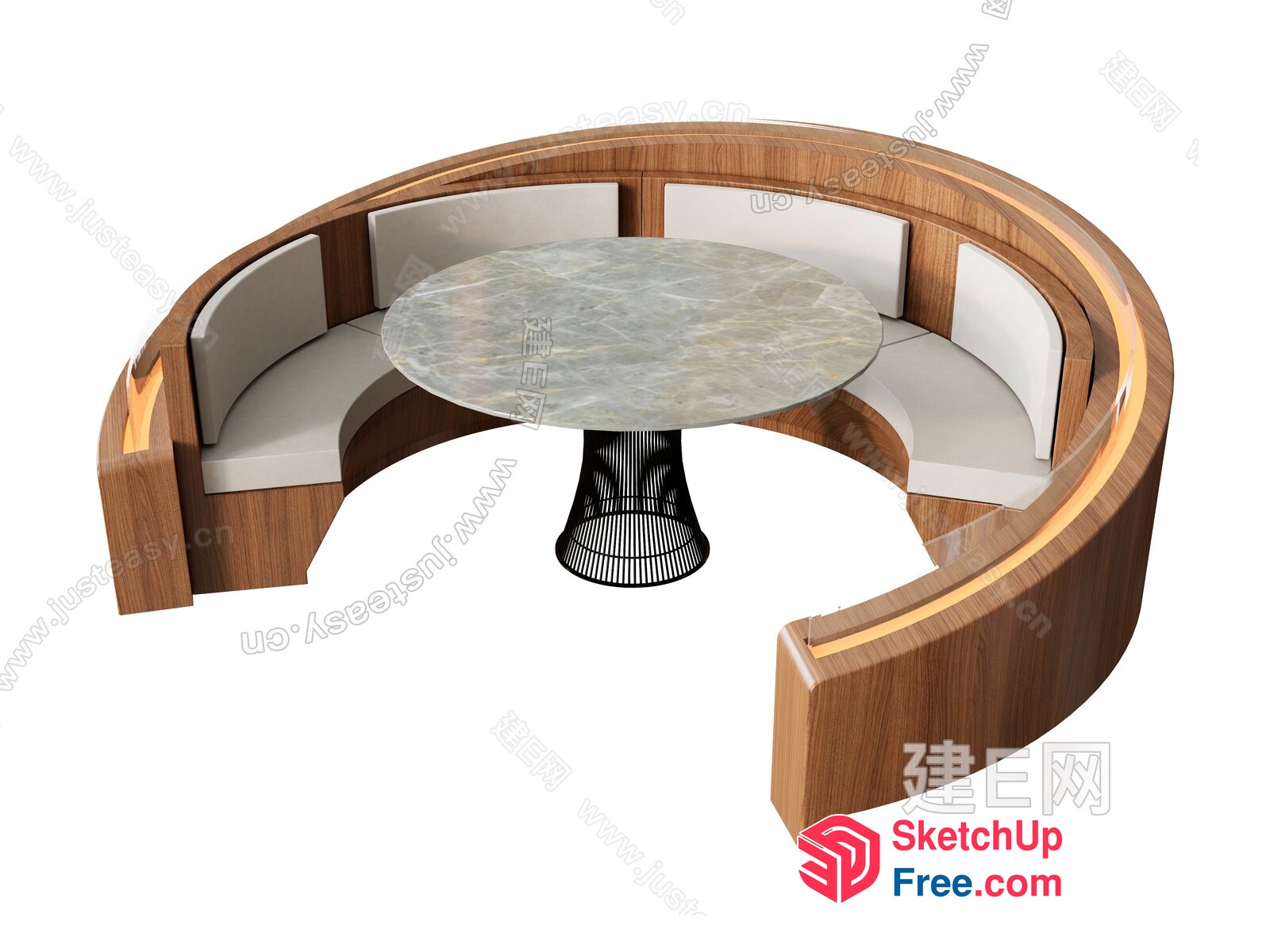 Modern Dining Table And Chairs With Built-In Seating 3D SketchUp File