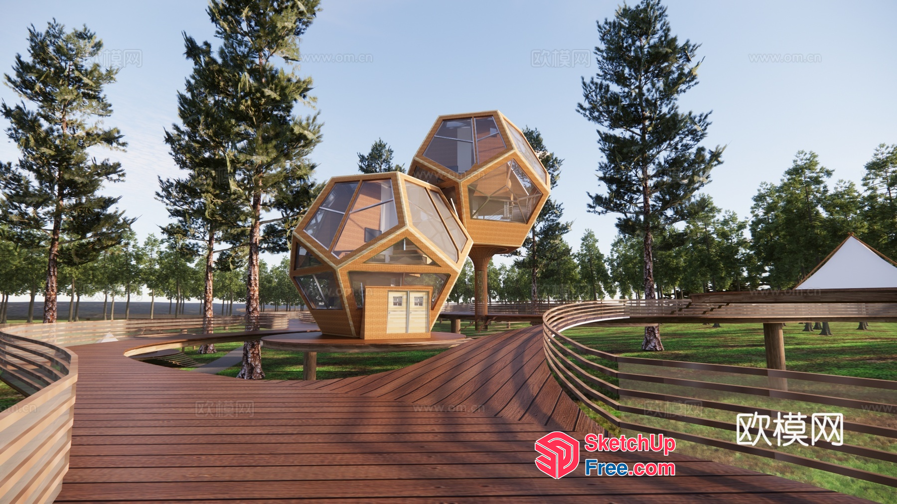Modern Hexagonal Treehouse Design 3D SketchUp File