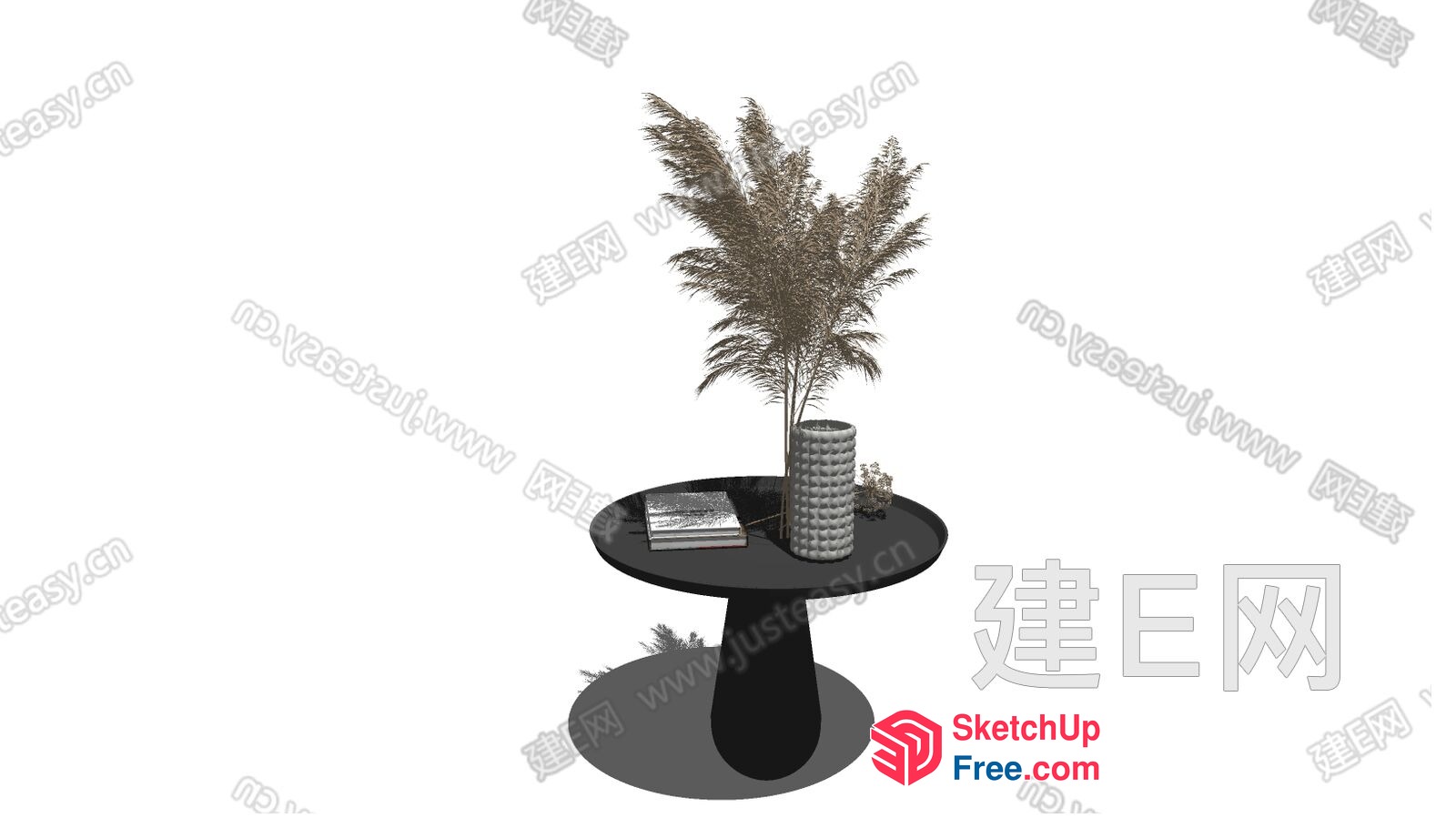 Minimalist Style Black Coffee Table With Potted Plant 3D SketchUp File