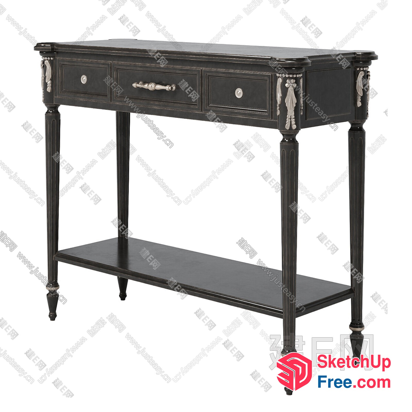 Elegant Black Console Table With Ornate Carvings 3D SketchUp File