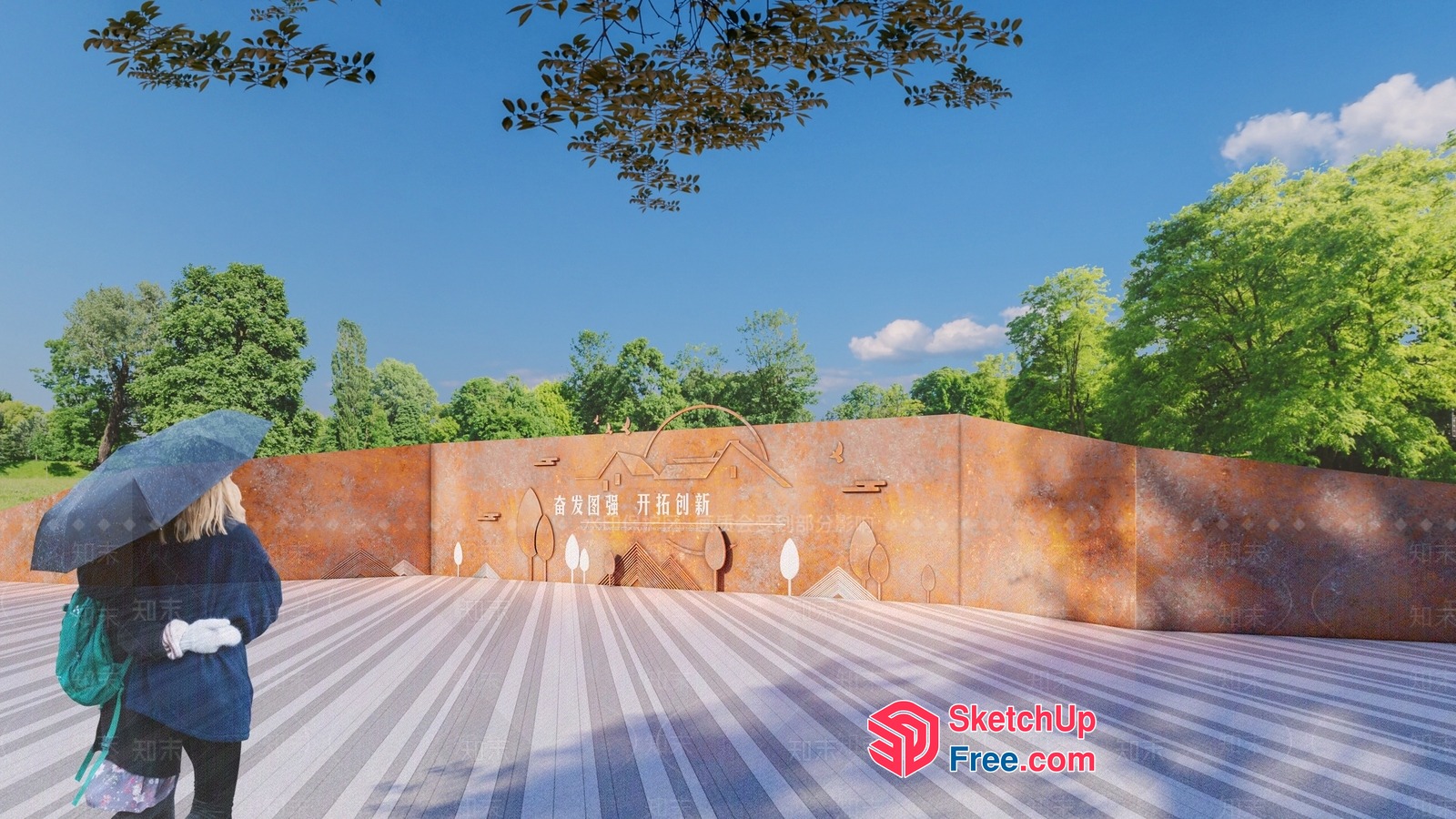 Outdoor Decorative Wall With Chinese Writing 3D SketchUp File