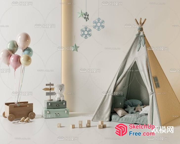 Cozy Children'S Playroom Interior 3D SketchUp File