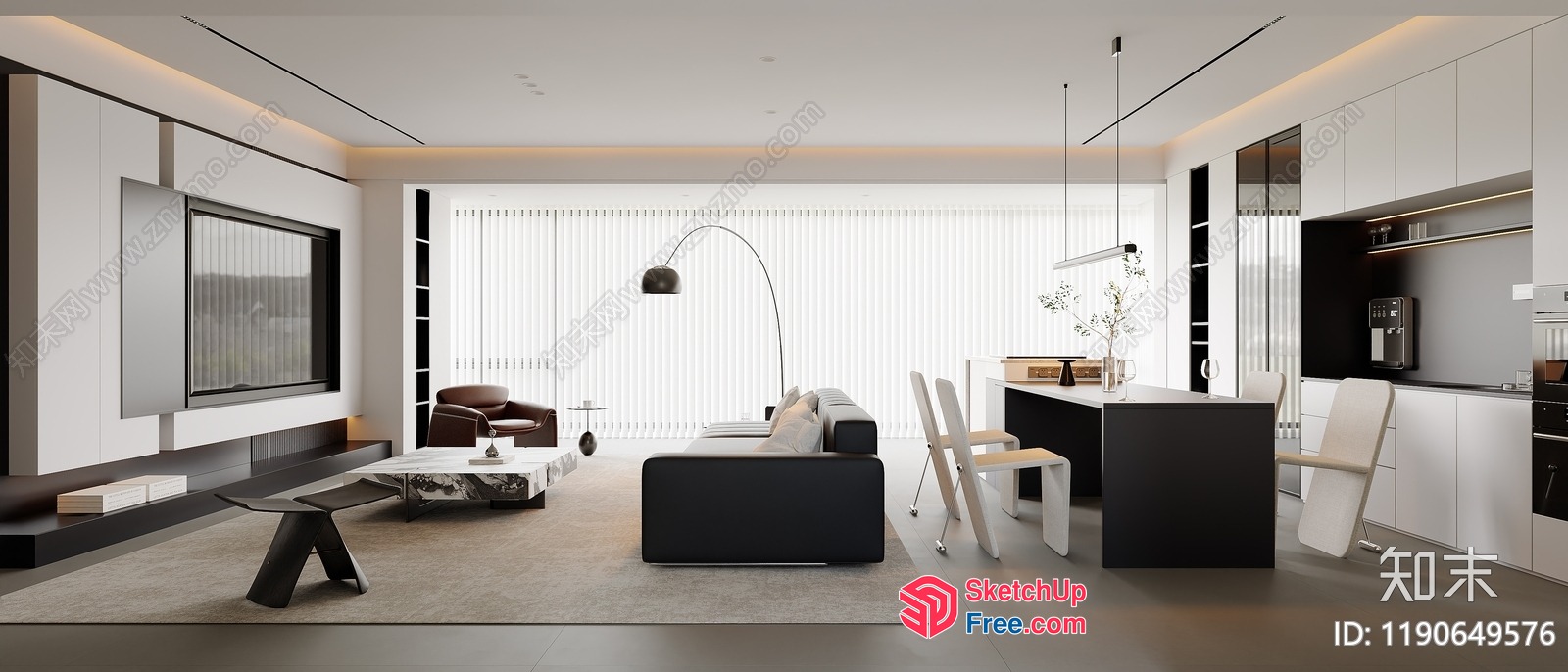 Modern Minimalist Living Room Interior Design 3D SketchUp File