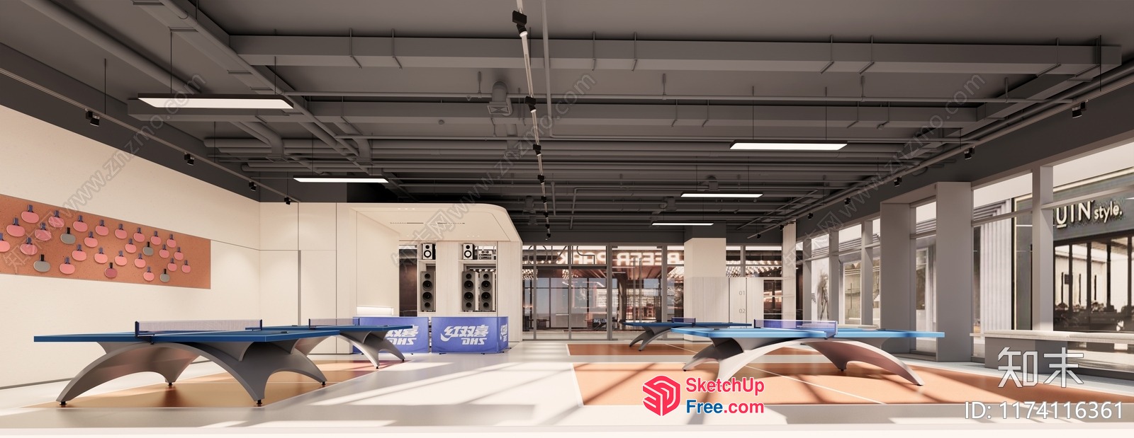 Modern Industrial Style Office Space With Large Windows And Table Tennis Tables 3D SketchUp File