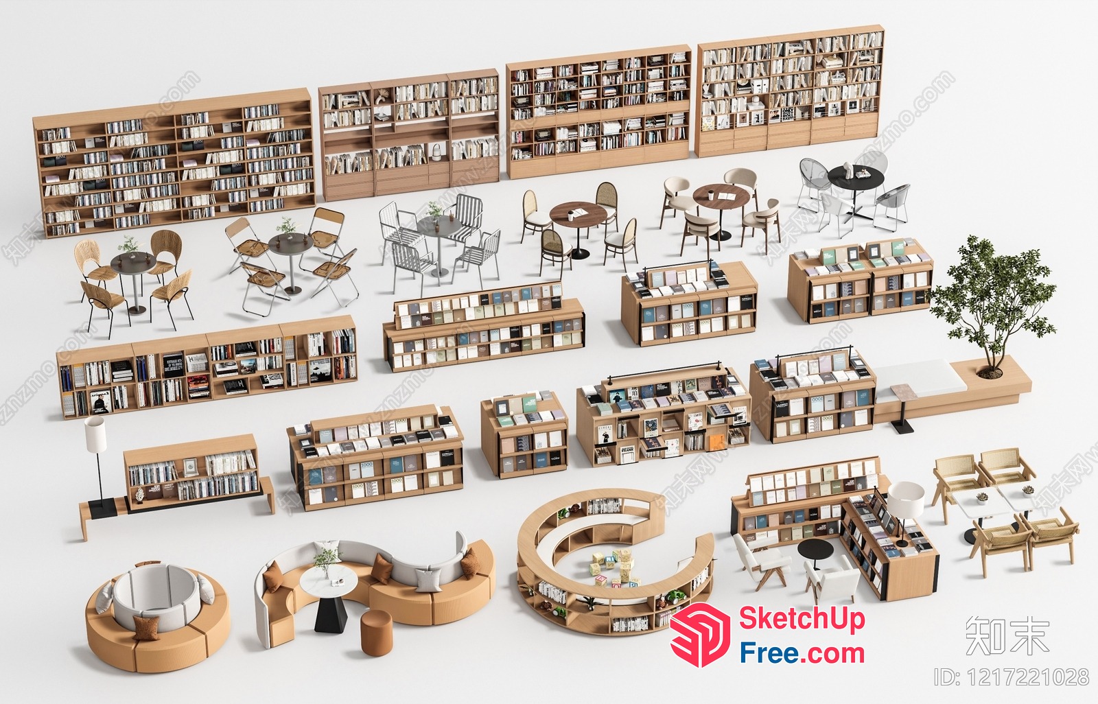 Modern Library Interior Design With Bookshelves And Tables 3D SketchUp File