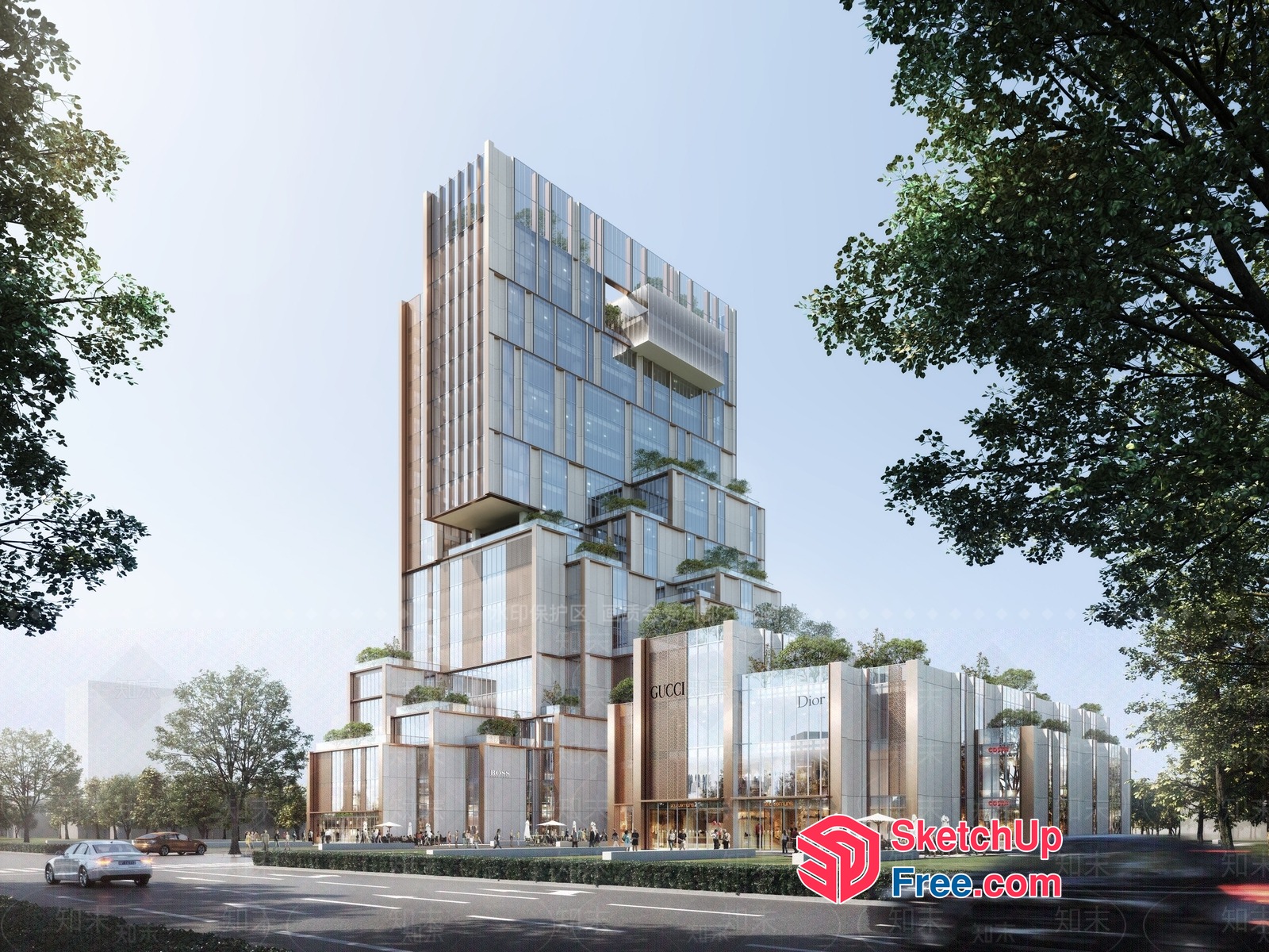 Luxurious Commercial Street Building With Modern Architecture 3D SketchUp File