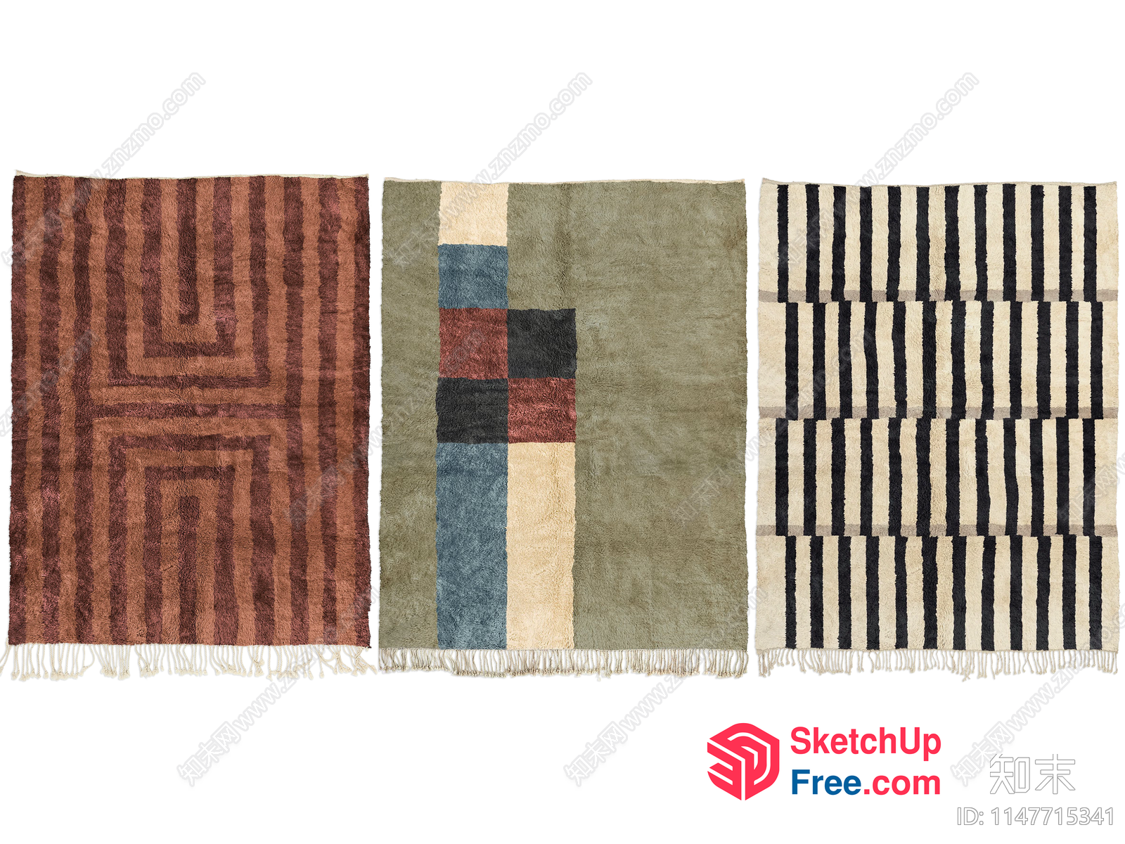 Three Modern Rugs With Distinctive Patterns And Textures 3D SketchUp File