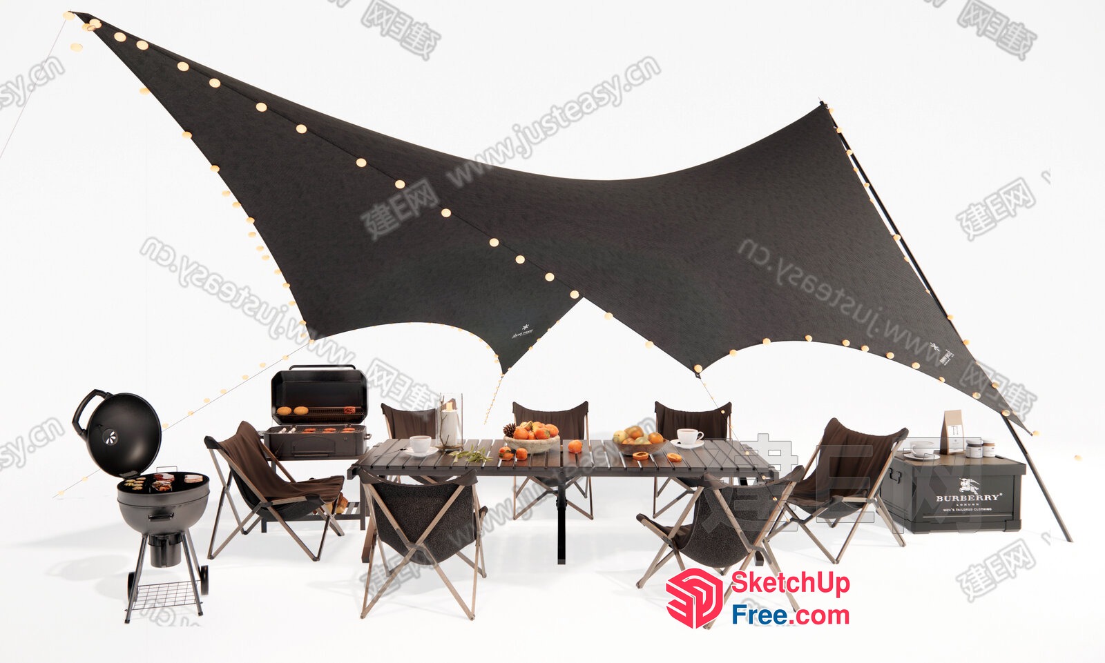 Outdoor Dining Area With Grills And Canopy 3D SketchUp File
