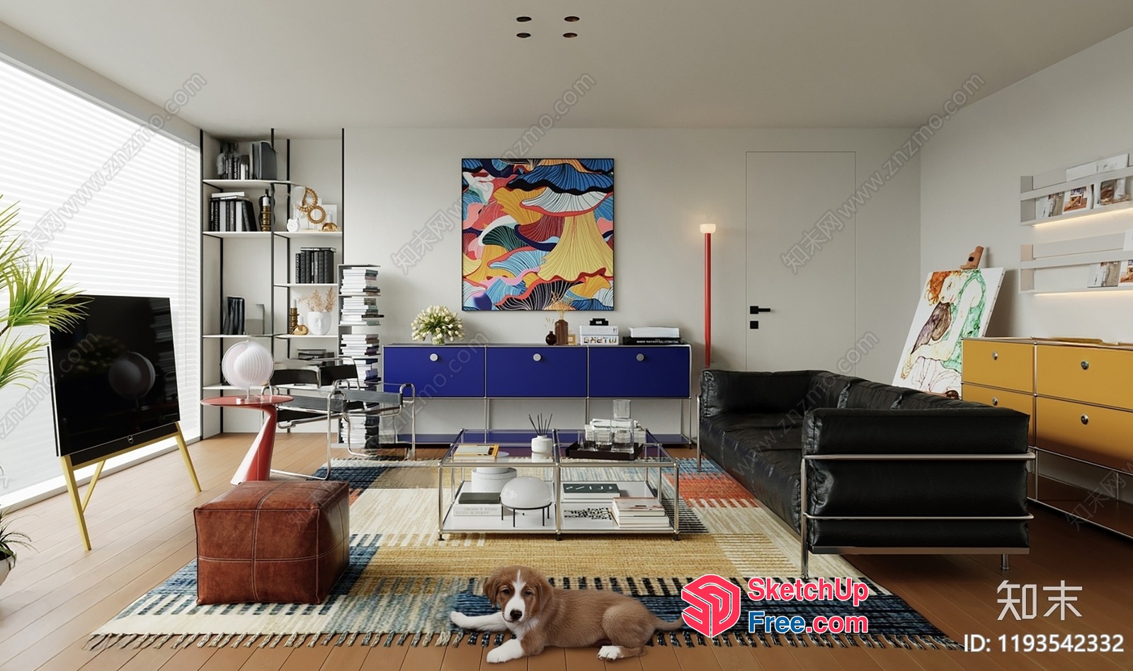 Colorful Modern Living Room With Artistic Decor 3D SketchUp File