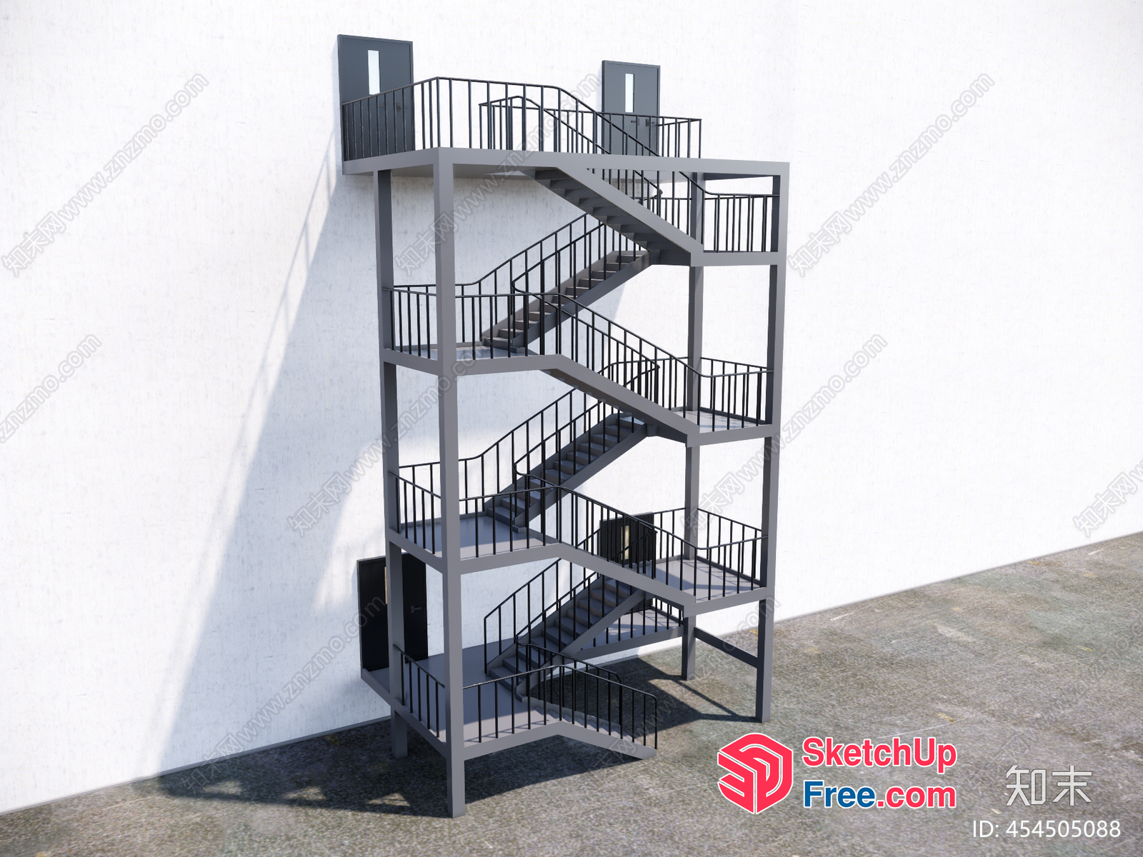 Metal Staircase Structure With Railing 3D SketchUp File