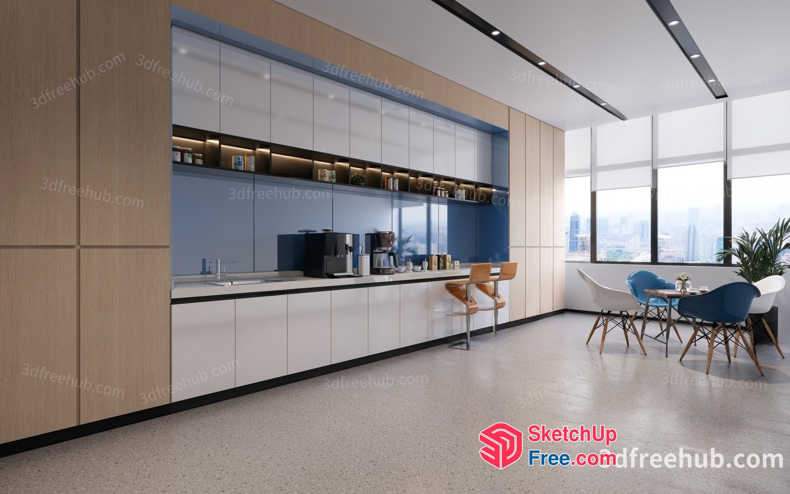 Modern Office Kitchen With City View 3D SketchUp File