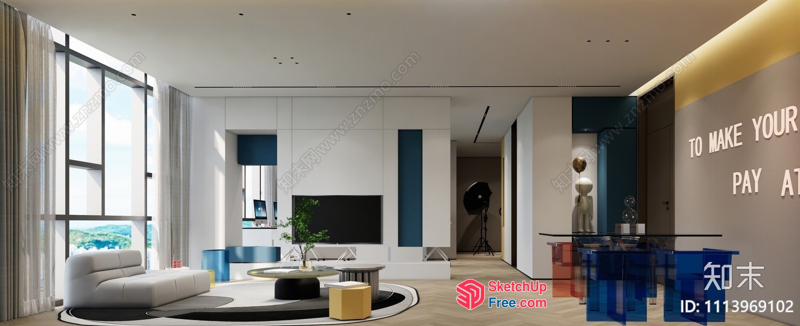 Modern Living Room With White Sofa And Tv 3D SketchUp File