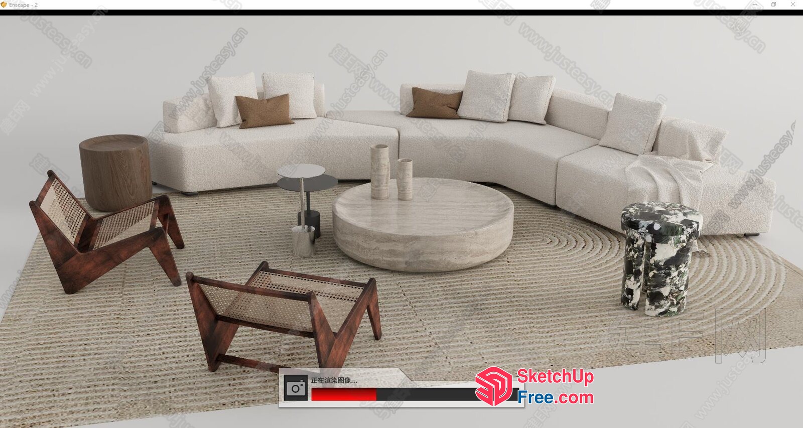 Modern Living Room With White Sofa And Rattan Chair 3D SketchUp File