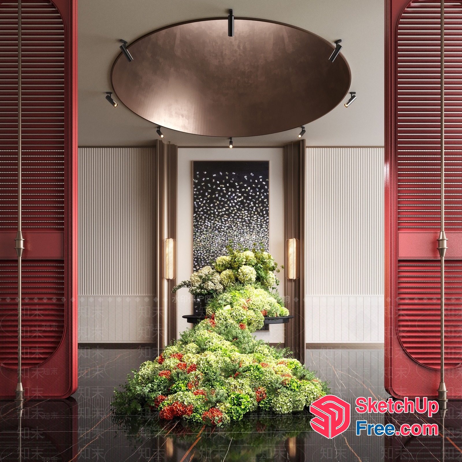 Elegant Entrance With Ornate Floral Arrangement 3D SketchUp File
