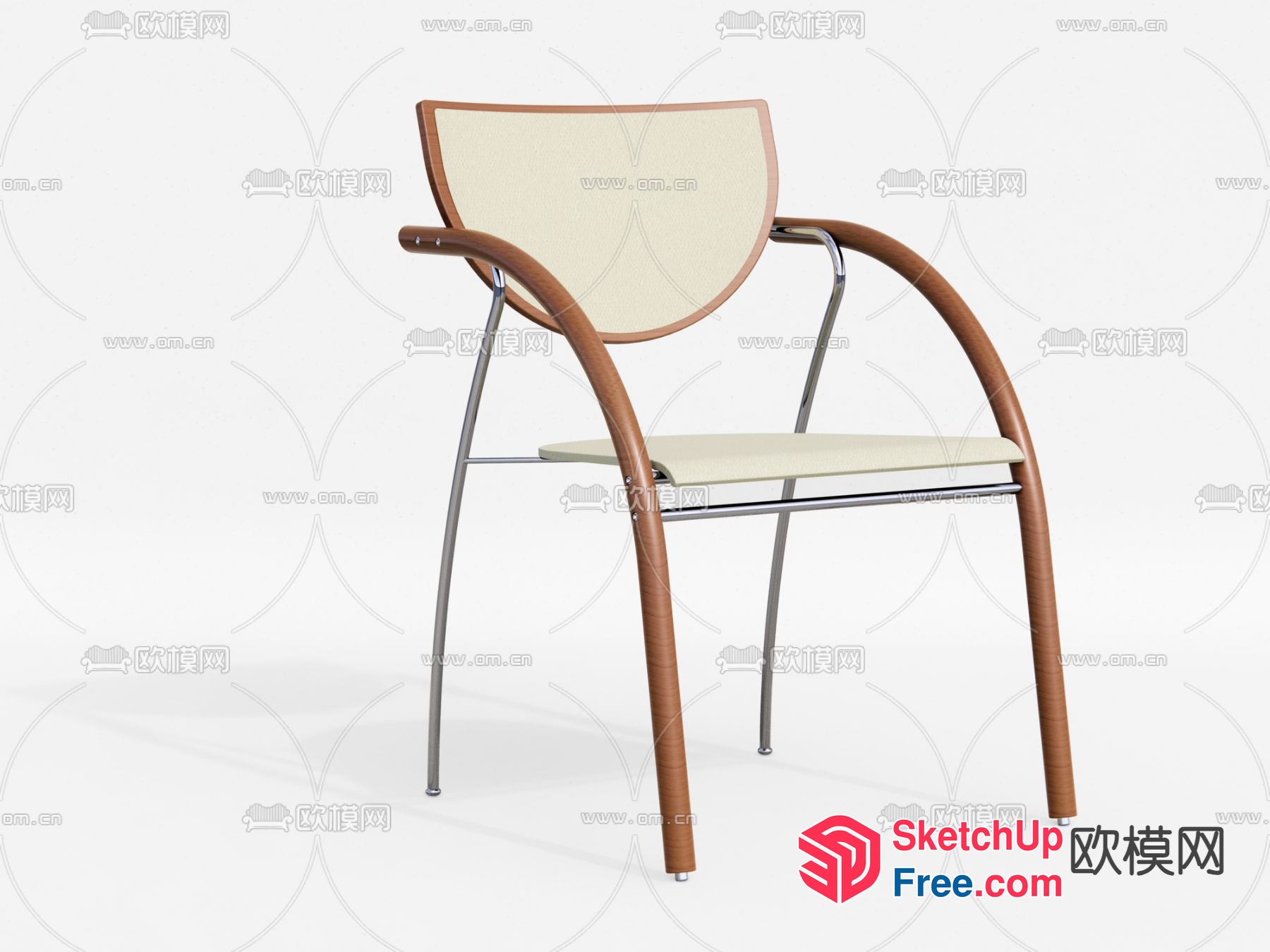 Modern Chair With Cream And Brown Upholstery 3D SketchUp File