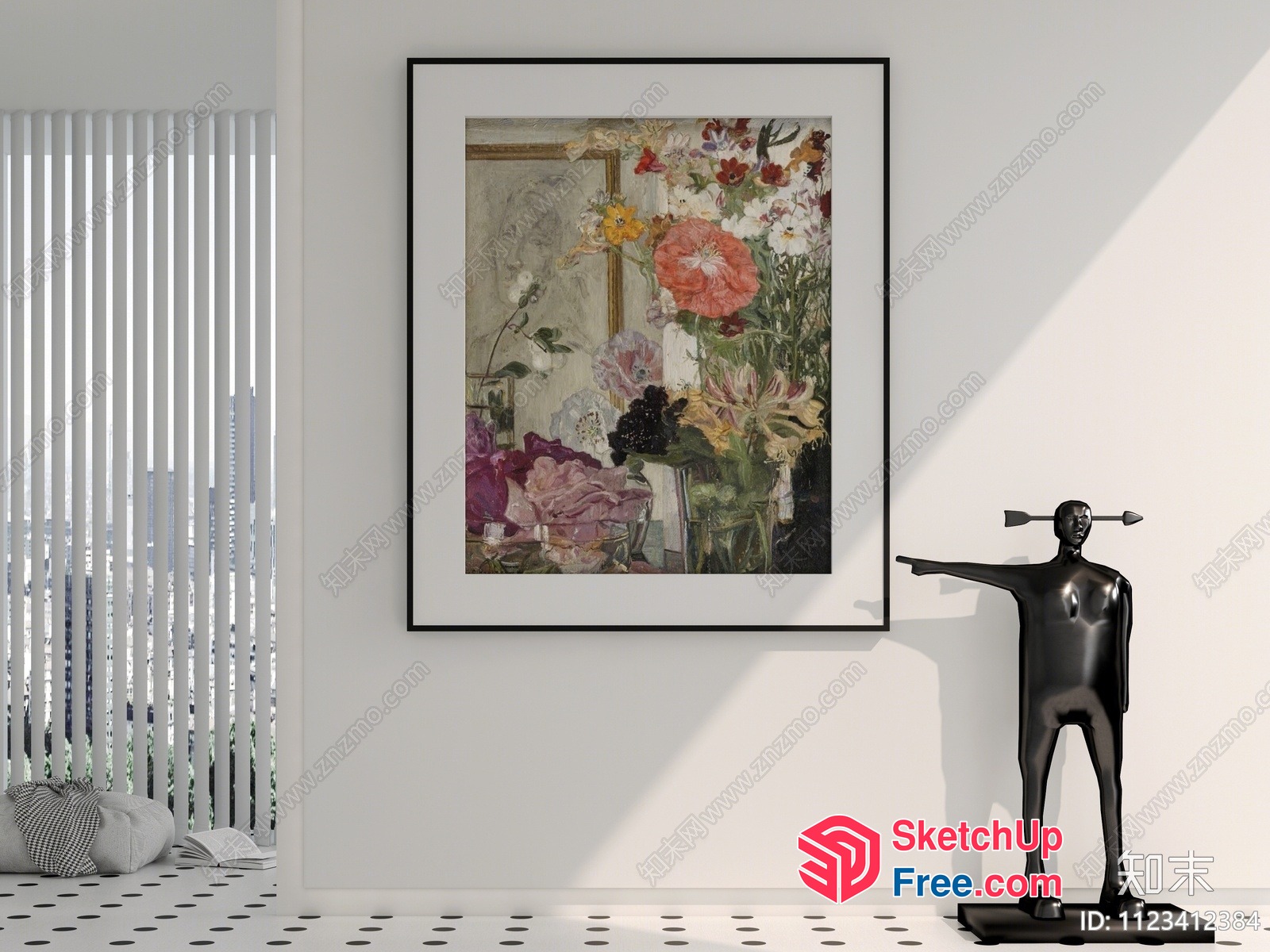 Abstract Artwork With Vibrant Flowers And Modern Sculpture 3D SketchUp File