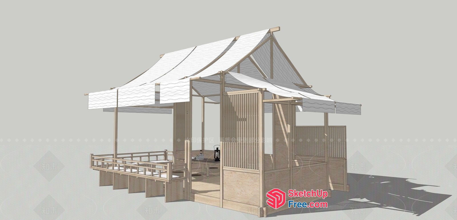 Asian Style Pavilion With Roof And Balcony 3D SketchUp File