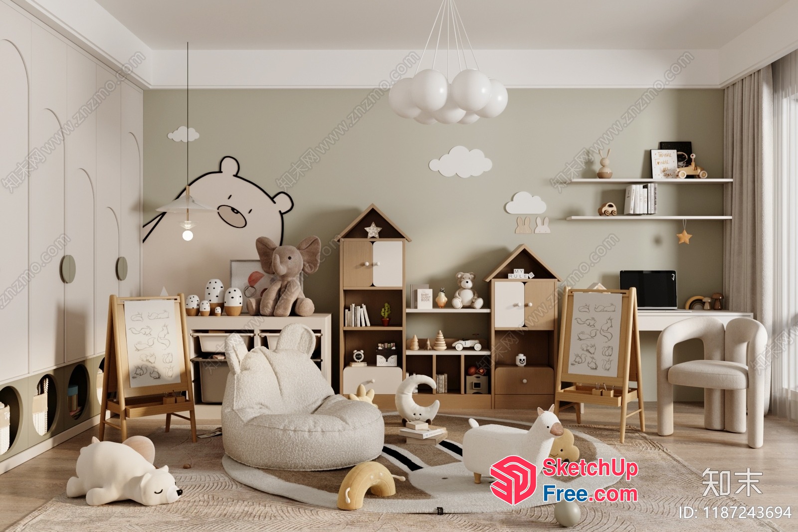 Cozy Modern Children'S Playroom With Neutral Color Scheme 3D SketchUp File