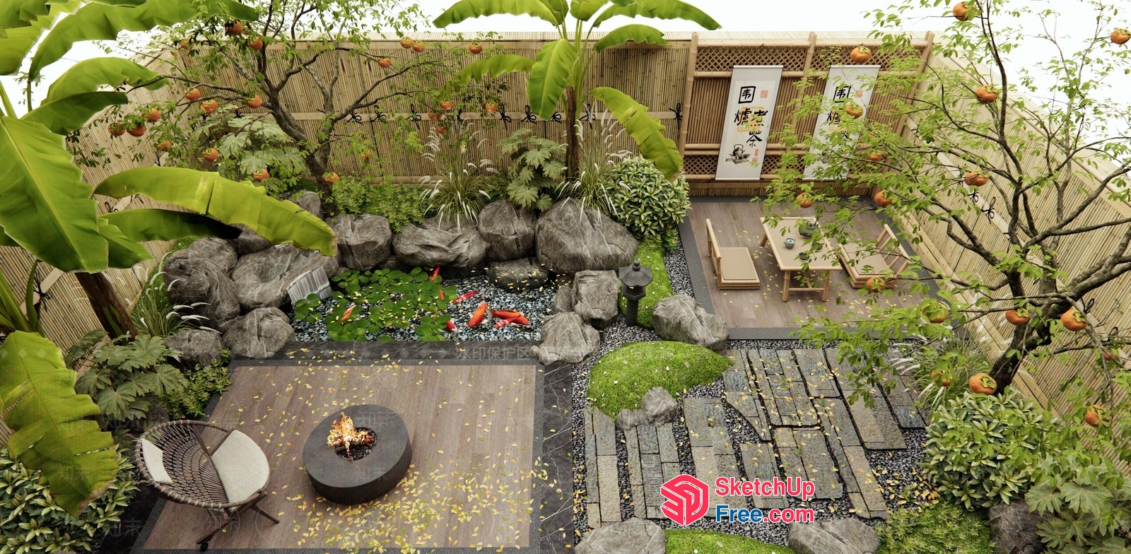 Serene Japanese-Inspired Courtyard Oasis 3D SketchUp File