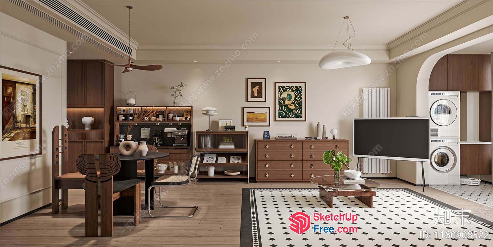 Modern Living Room With Dining And Laundry Areas 3D SketchUp File
