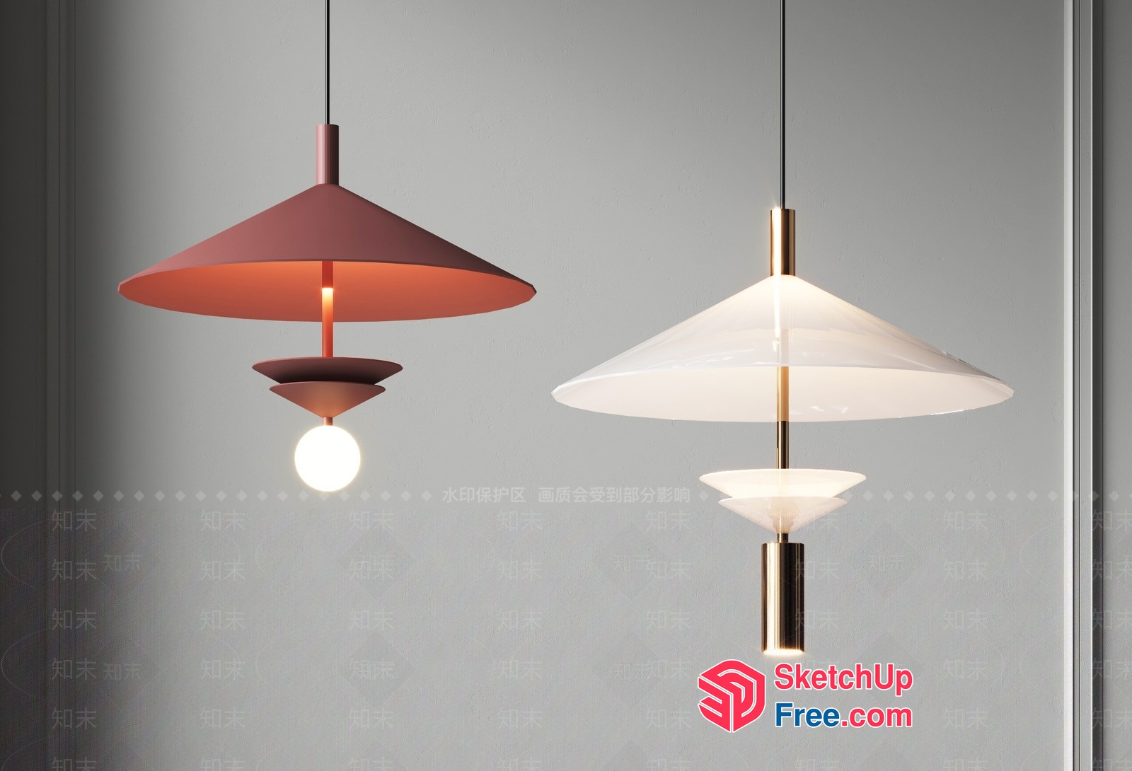 Elegant Hanging Light Fixtures With Unique Shades 3D SketchUp File