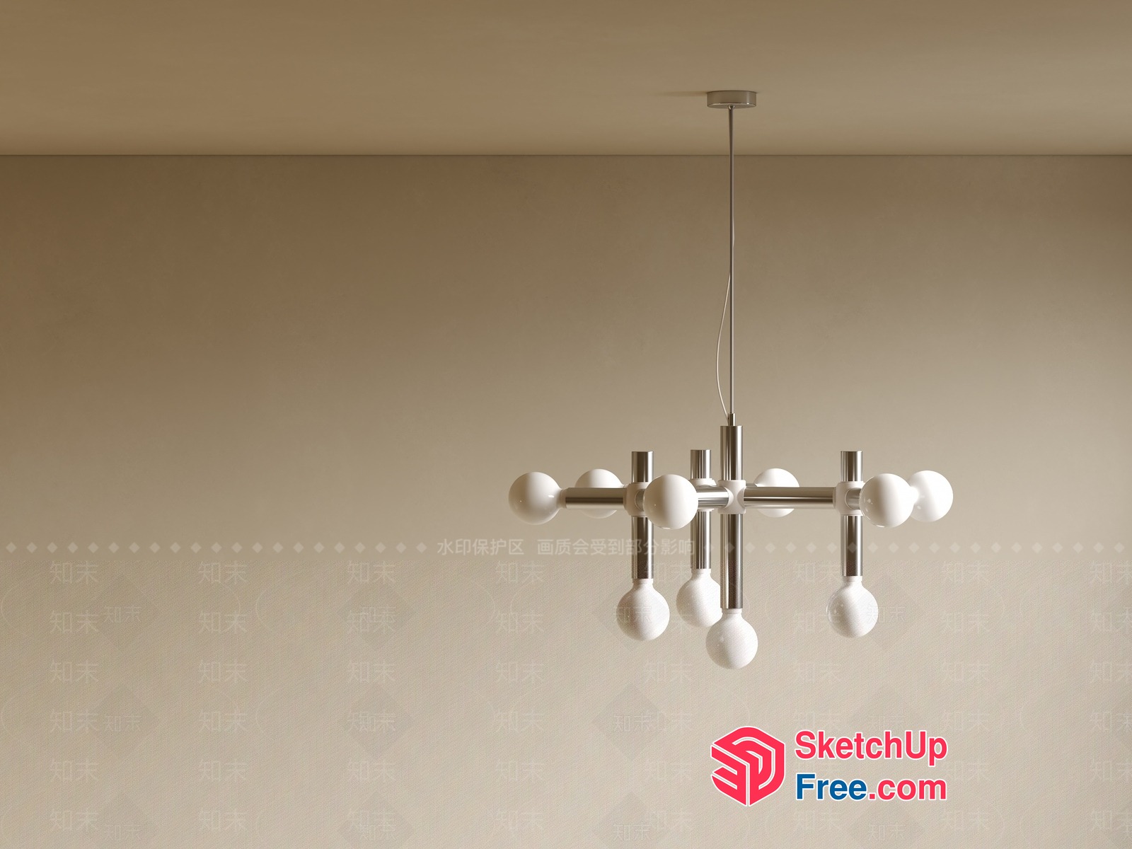 Elegant Chandelier With White Globe Lights And Metal Frame 3D SketchUp File