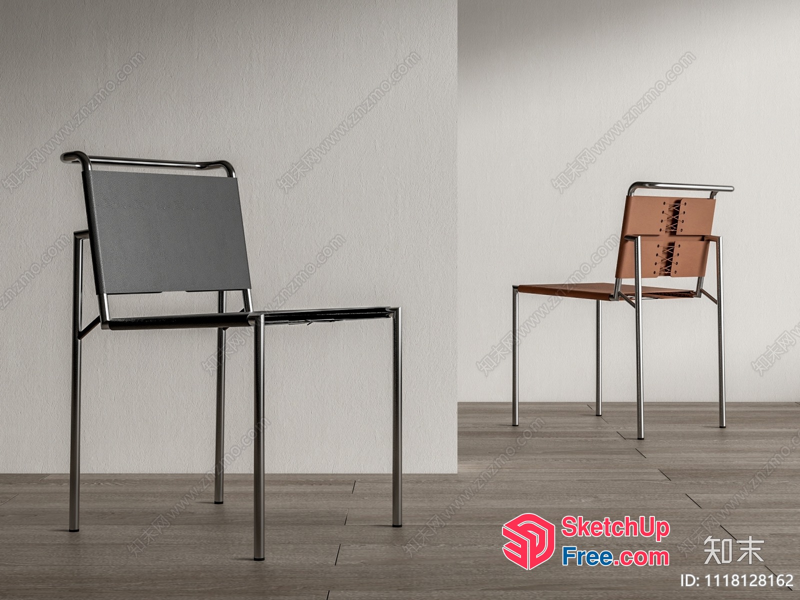 Two Modern Chairs In A Minimalist Room Setting 3D SketchUp File