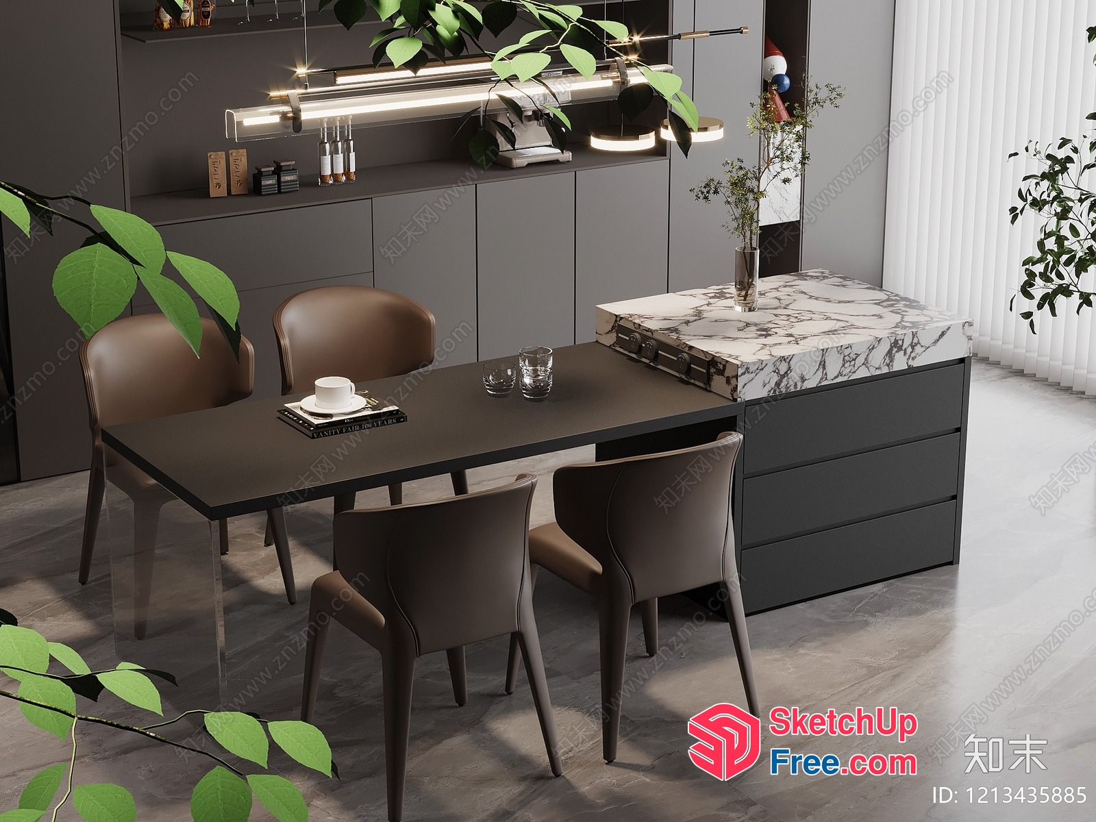 Modern Minimalist Dining Room With Sleek Furniture And Natural Light 3D SketchUp File