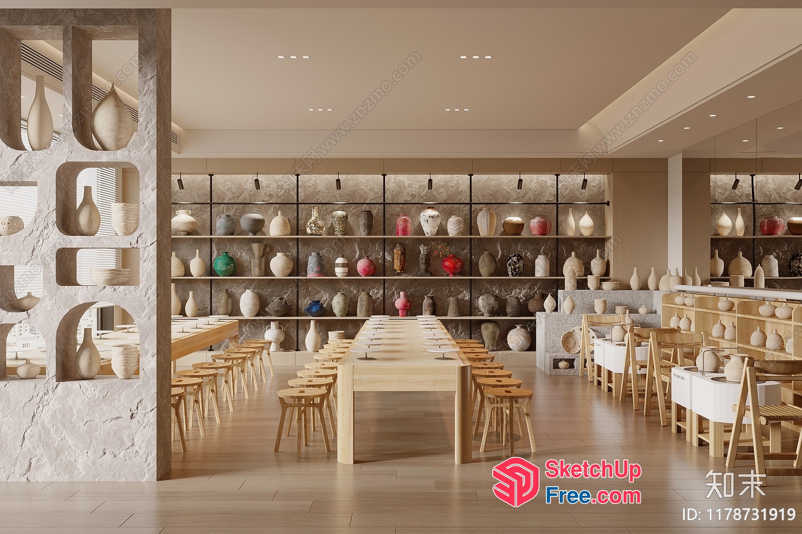 Ceramic Art Gallery With Natural Light And Wood Accents 3D SketchUp File