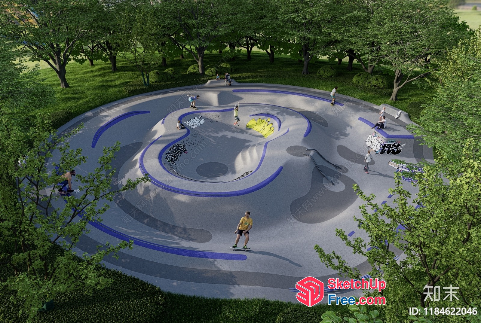 People Skateboarding In A Large Outdoor Park 3D SketchUp File