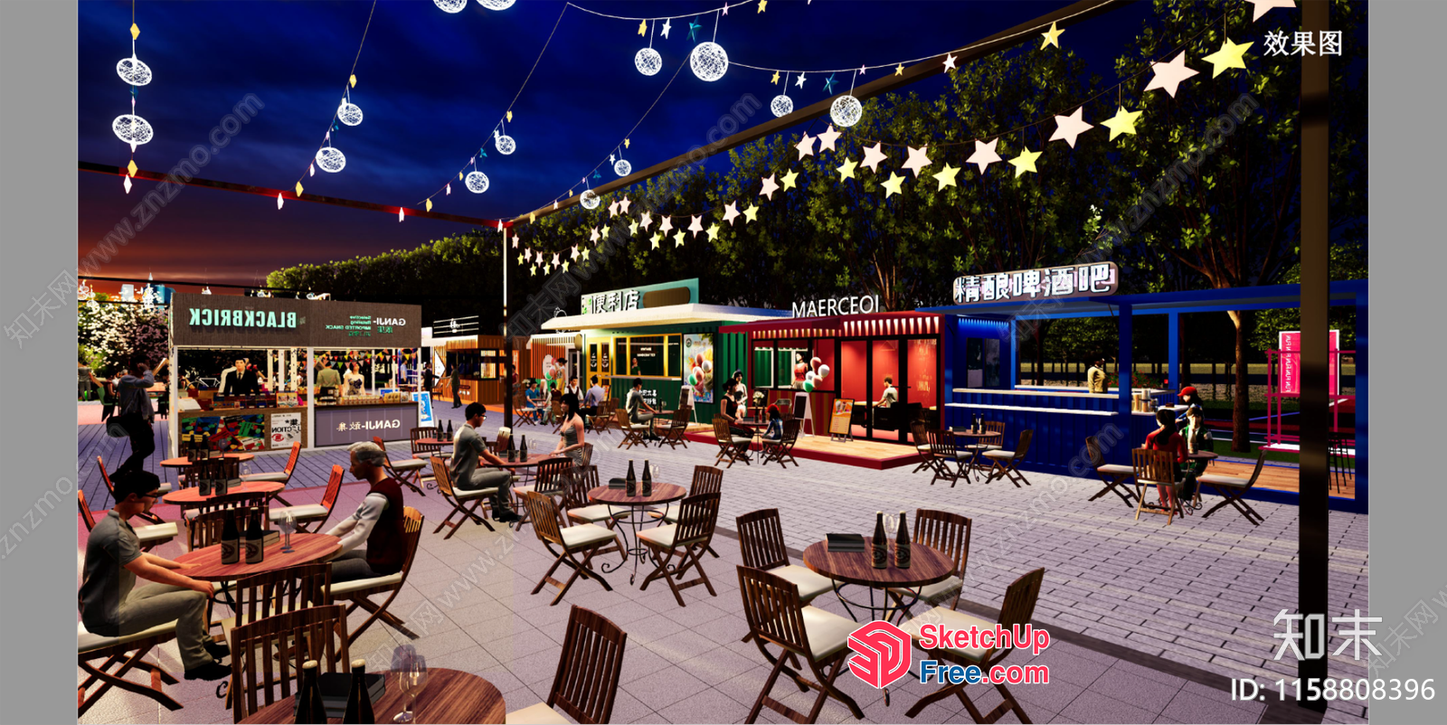 Night Market Food Truck Scene 3D SketchUp File