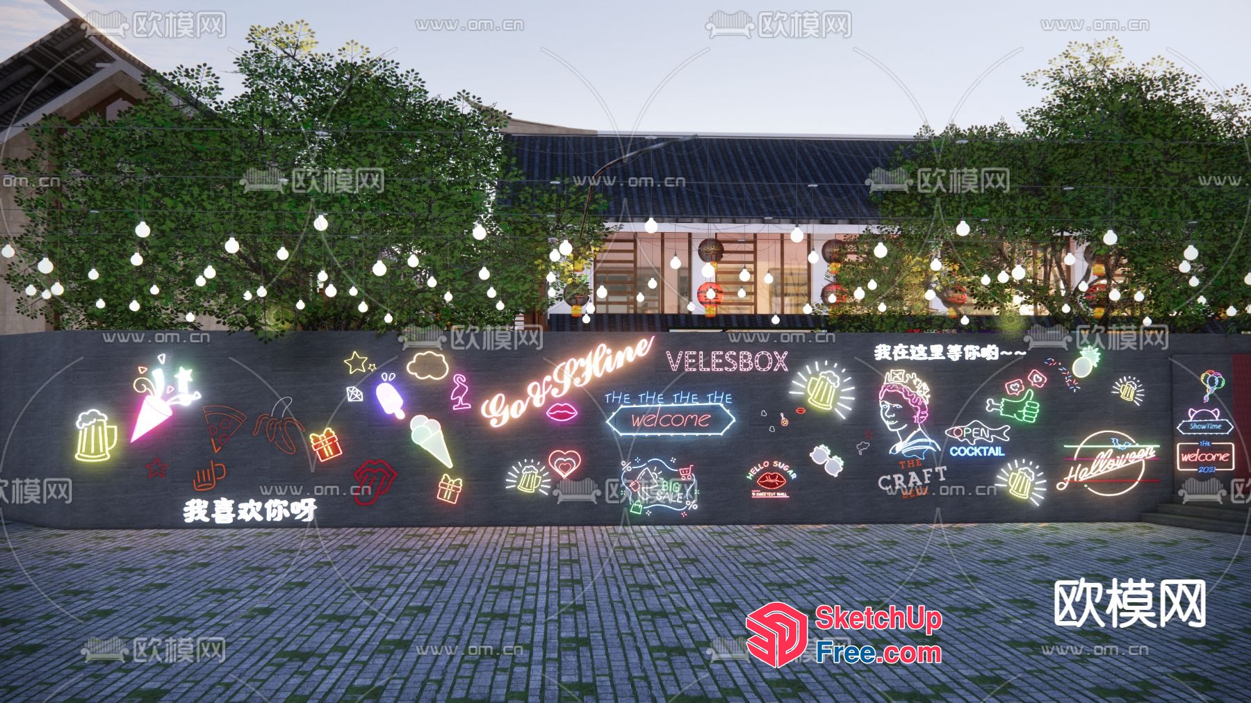 Vibrant Neon Signage In A Modern Urban Setting 3D SketchUp File